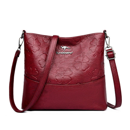 Soft Leather Bucket Bag Women's New Fashion Leather Embossed Large Capacity