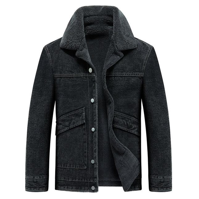 New Jacket Men's Fleece Padded Denim Thickened Cotton-padded Coat