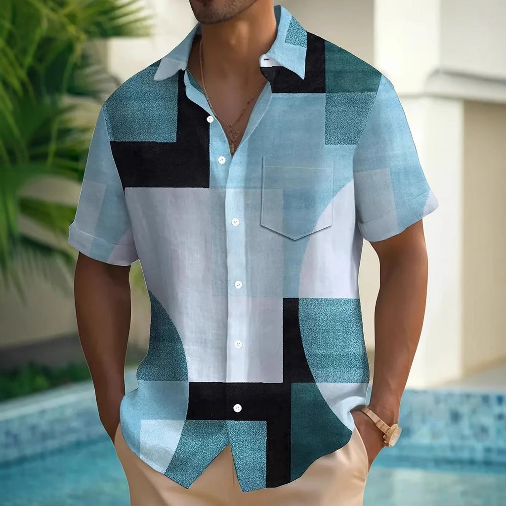 Classic Retro Geometric Contrast Color Square 3D Printed Shirt