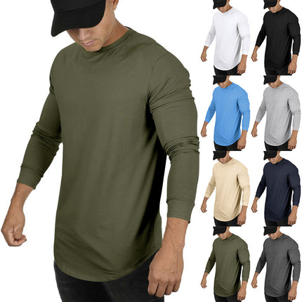 Men's Long-sleeved Casual Round Neck Solid Color Top Bottoming T-shirt