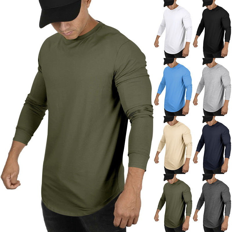 Men's Long-sleeved Casual Round Neck Solid Color Top Bottoming T-shirt