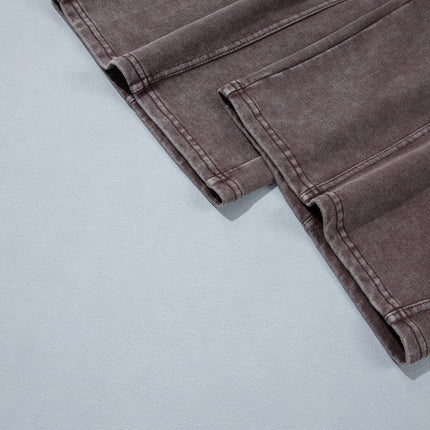 Coffee Mineral Wash Elastic Waistband Plus Size Barrel Pants