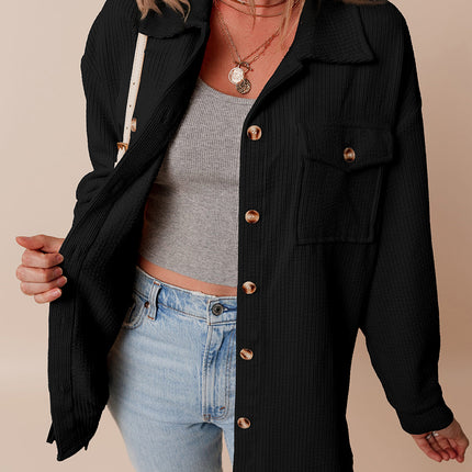 Black Corduroy Flap Pocket Button Up Shacket