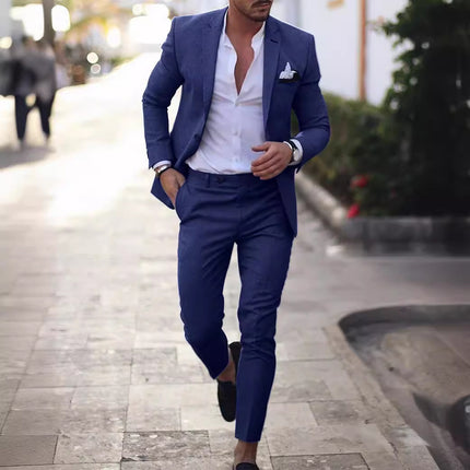Men's Two-piece Suit One Button Linen Cotton Linen Solid Color