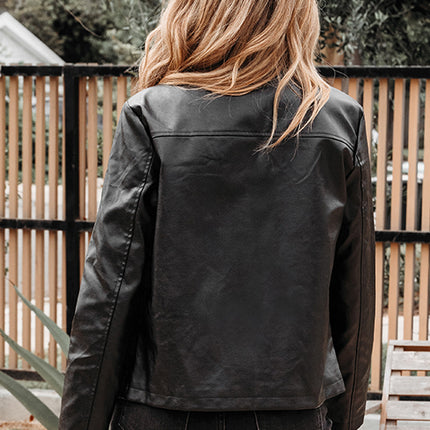 Black Faux Leather Buttoned Front Boxy Jacket