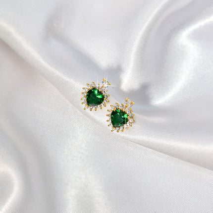 Women's Green Zircon Heart Set Necklace