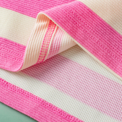 Pink Stripe V Neck Collared Cap Sleeve Top
