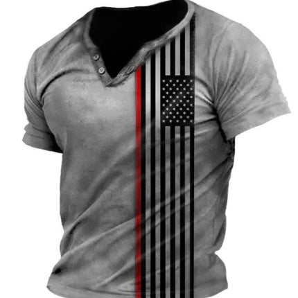 3D Printing Fashion Simple Lapel Button Men's Short Sleeve