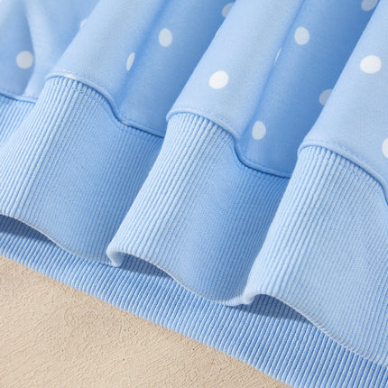 Sky Blue Polka Dot V Neck Metal Button Long Sleeve Shift Plus Size Sweatshirt