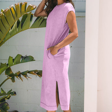 Wisteria Mineral Wash Pocketed T-shirt Long Dress