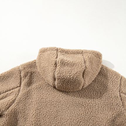 Pale Khaki Fleece Zip Up Drawstring Hooded Pocketed Jacket