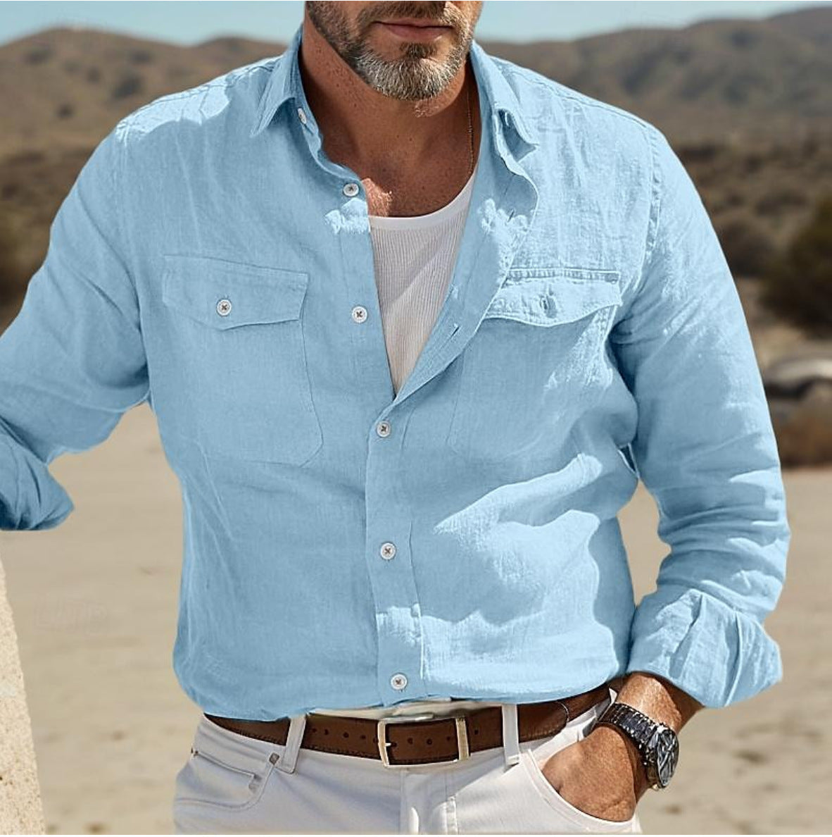 Men's Long-sleeved Cotton And Linen Summer Shirt