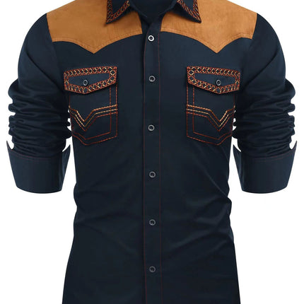 Western Denim Mid-length Tight Color Matching Men's Shirt