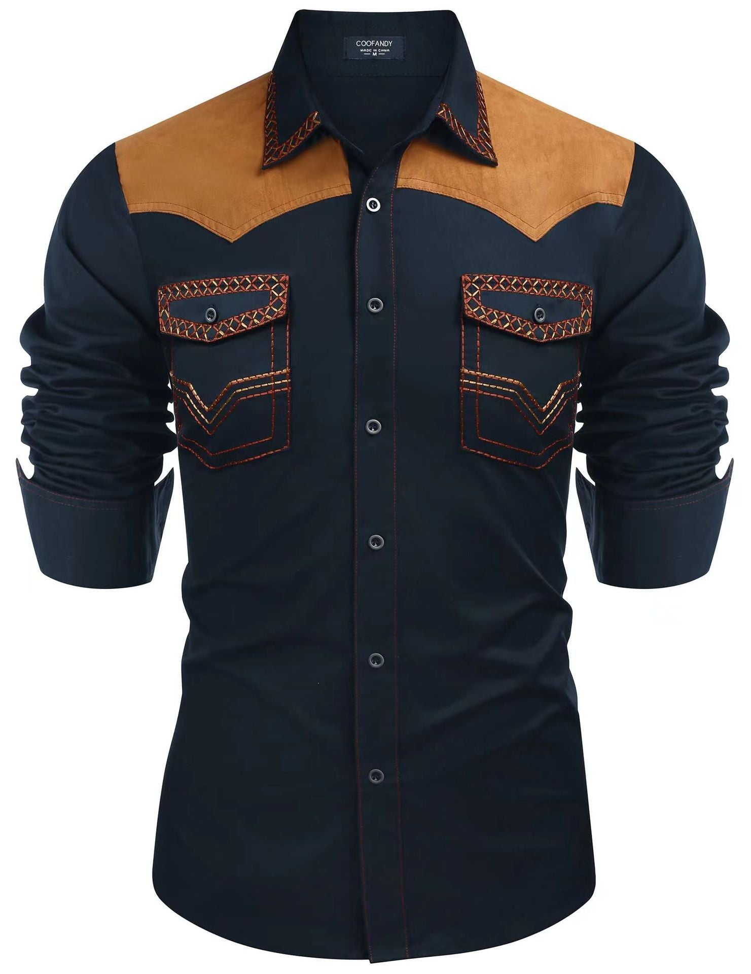 Western Denim Mid-length Tight Color Matching Men's Shirt