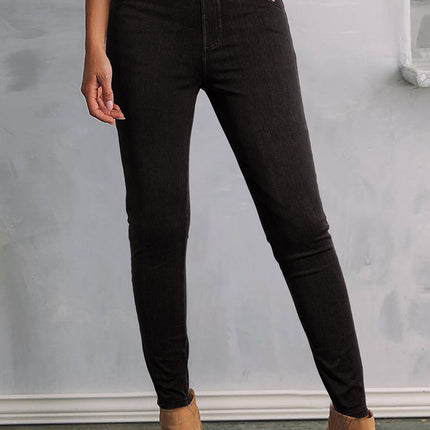 Black Solid Color High Waist Stretchy Slim Fit Jeggings
