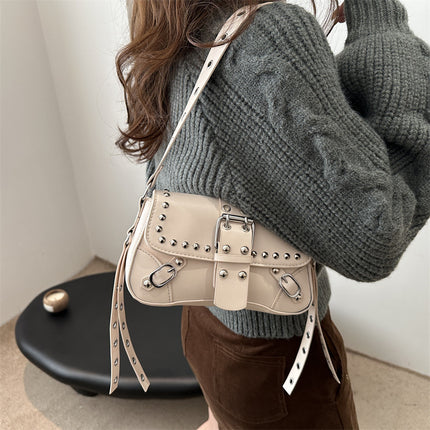Leopard Print Personalized Design Motorcycle Shoulder Crossbody Underarm Baguette Women's Bag