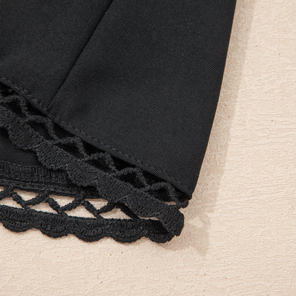 Black Plus Size Frilled Elastic Waist Lace Trim Boho Ruffled Shorts
