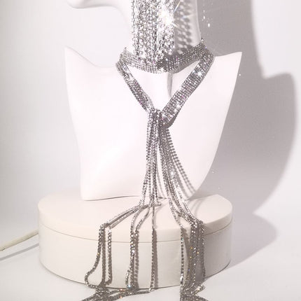 Sparkling Fringe Halter Necklace & Fringe Earring Set