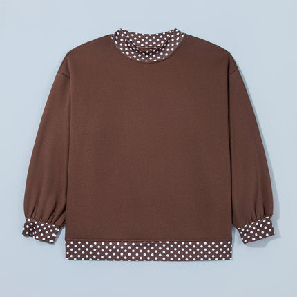 Orange Polka Dot Patchwork Round Neck Plus Size Sweatshirt