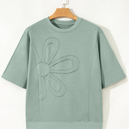 Clearly Aqua Floral Patched Half Sleeve Tunic Top