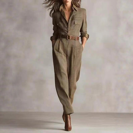 Women's Spring And Autumn Chic Plaid Jumpsuit