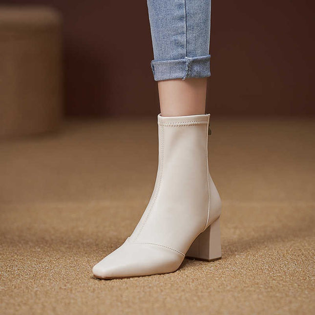 Soft Leather Back Zipper With Velvet To Show Skinny Boots