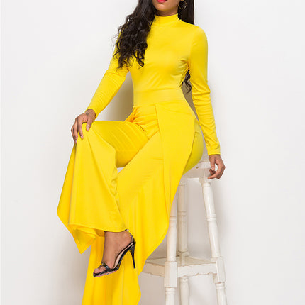 Round Neck Long Sleeve Wide Leg Jumpsuit