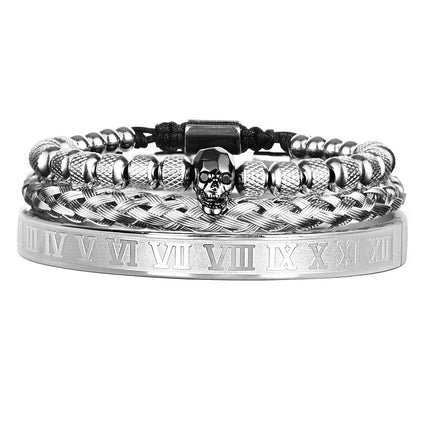 Cross-Section Ghost Head Braided Bracelet Set In Stainless Steel