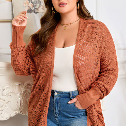 Redwood Burl Mixed Pattern Knitted Open Front Plus Cardigan