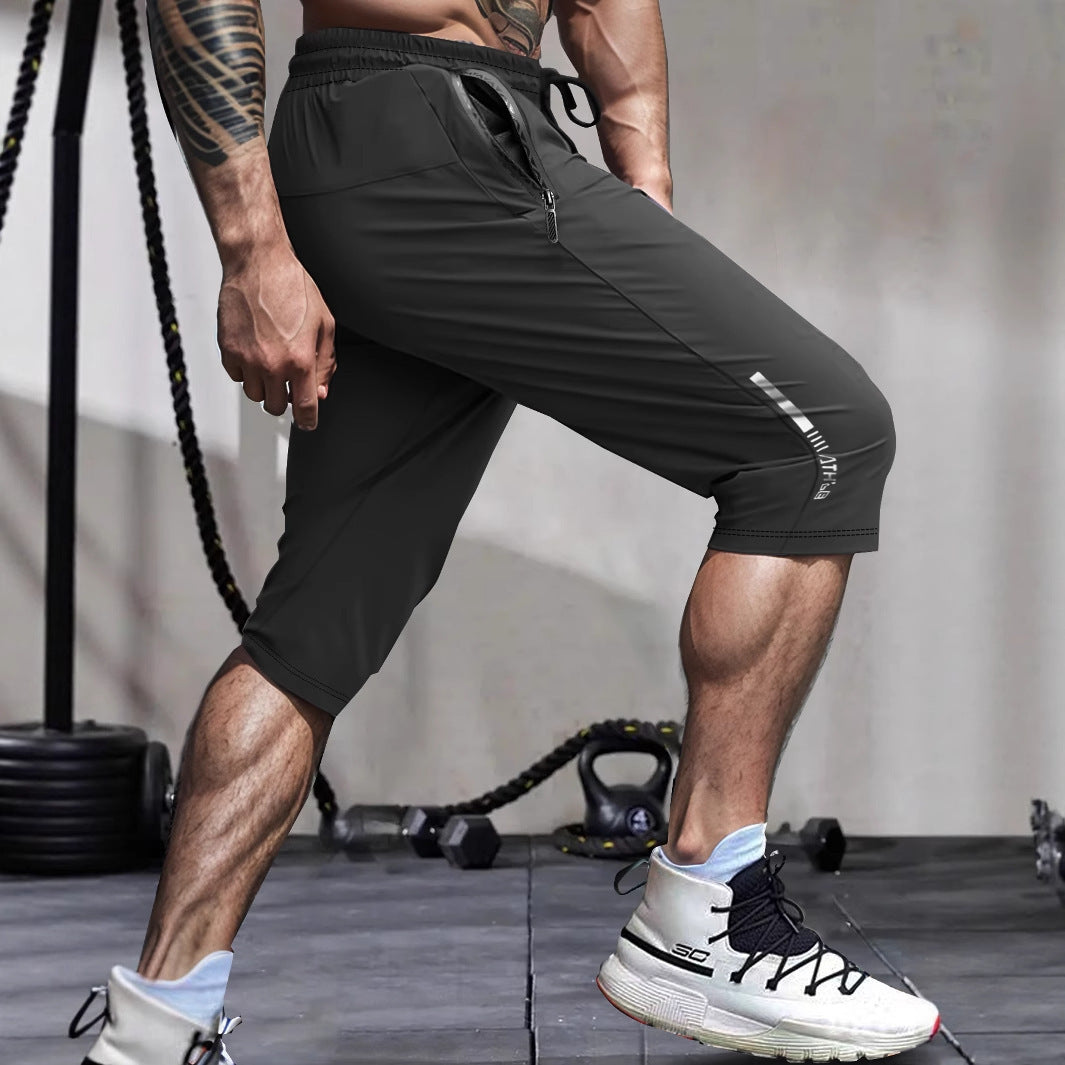 Men's Ice Silk Sports Casual Pants Cropped Quick-drying Beach Pants