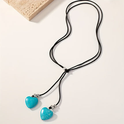 Leather Choker Long Necklace And Earrings Set For Women
