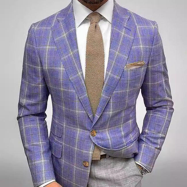 Light Business Men's Suit Printed Checks Coat