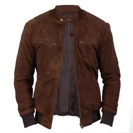 Vintage Zipper Suede Jacket Mature Men's Coat