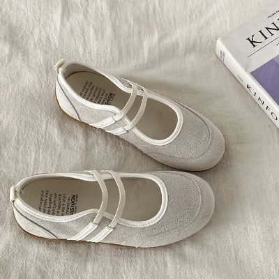 Double Drawstring Retro Round Toe Flat Bottom Shallow Mouth Casual Shoes