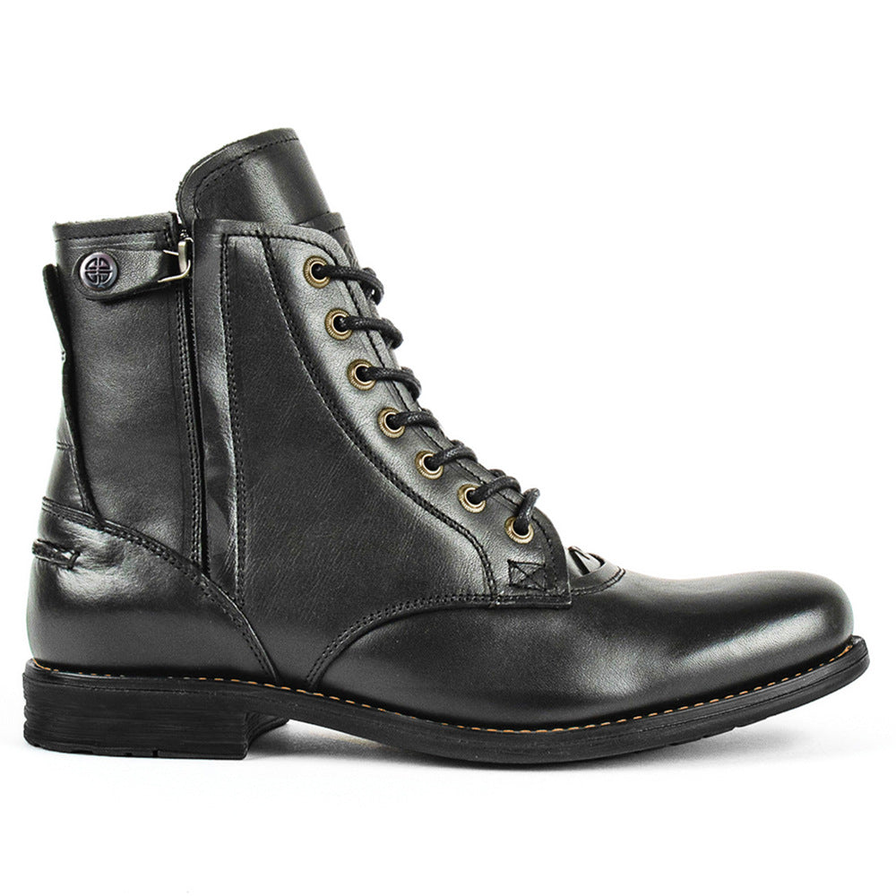 Knight Series Two-tone Side Zipper Leather Boots