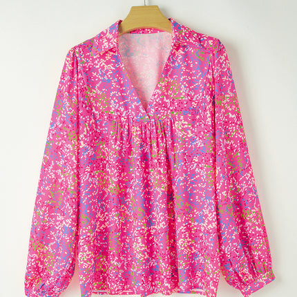 Bonbon Abstract Print Collared V Neck Babydoll Blouse