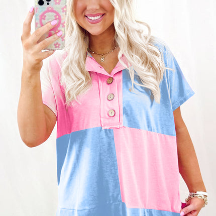 Myosotis Two Tone Half Buttons Collared T Shirt