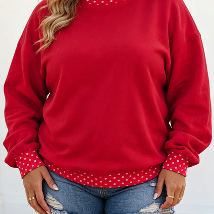 Orange Polka Dot Patchwork Round Neck Plus Size Sweatshirt