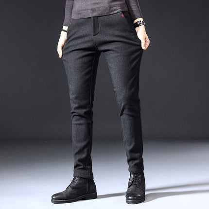 Fleece Lined Sanded Slim-fit Stretch Casual Pants