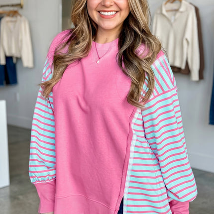 Purple Orchid Striped Colorblock Long Sleeve Tunic Plus Size Sweatshirt