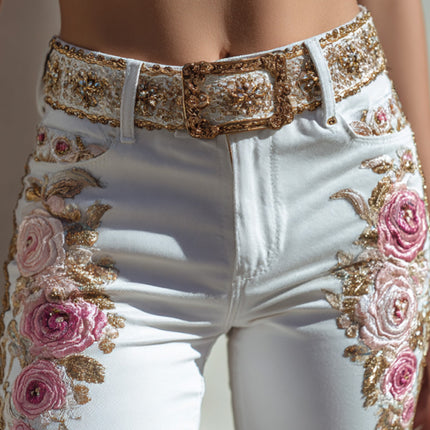 Womens Denim Jeans  Womens Trousers With Colorful 3D Floral Prints