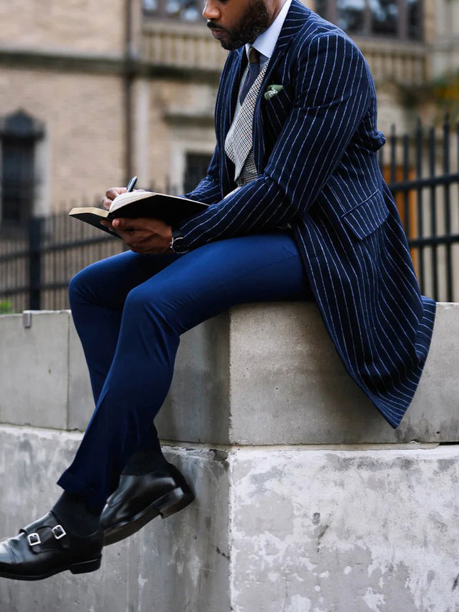 Men's Classic Striped Single-Breasted Coat