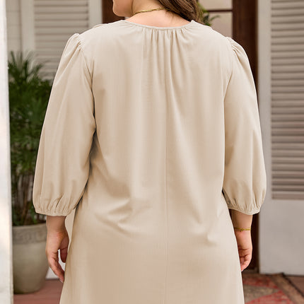 Parchment Notched Neck Scallop Detail Plus Size Mini Dress