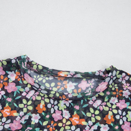 Black Sheer Floral Mesh Round Neck T Shirt
