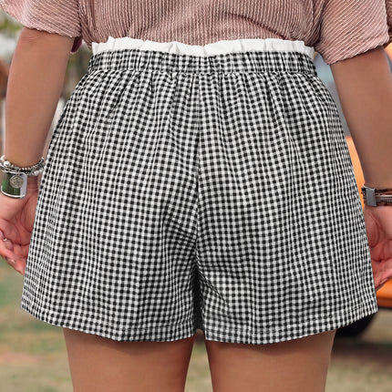 Pink Contrast Trim Plaid Print Plus Size Shorts