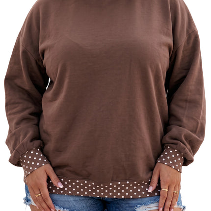 Orange Polka Dot Patchwork Round Neck Plus Size Sweatshirt
