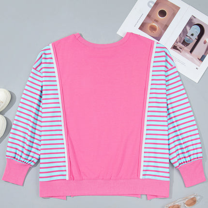 Purple Orchid Striped Colorblock Long Sleeve Tunic Plus Size Sweatshirt