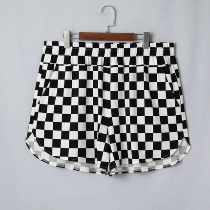 Black Plus Size Checkered Athleisure Shorts