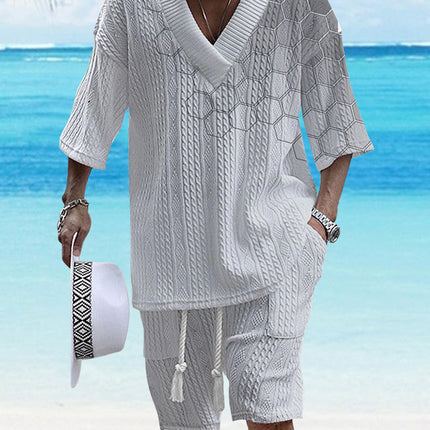 Printed Drop-shoulder Men's Knitted Short-sleeved Shorts Suit