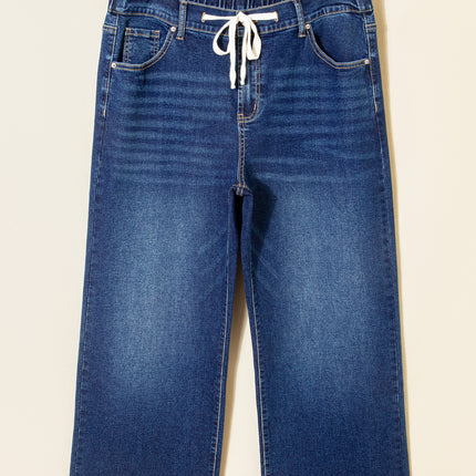 Dark Blue Acid Wash Contrast Lace-up Plus Size Jeans